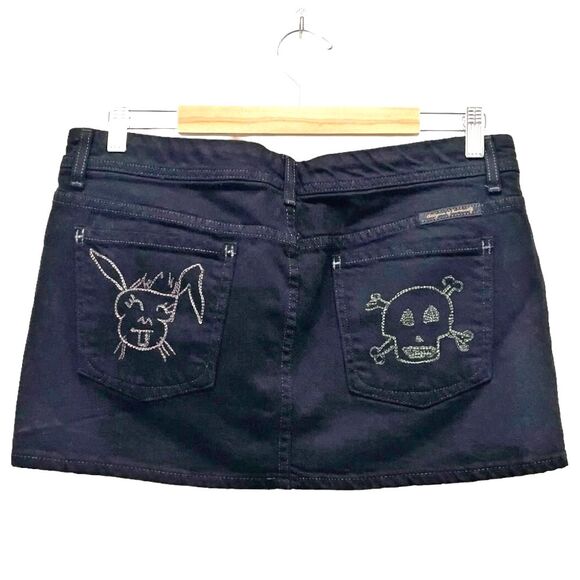 Citizens of Humanity Vtg Y2K Mini Jean Skirt Size 30 Skull & Bunny Pockets Black - Picture 1 of 14